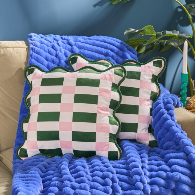 OHS 4 Pack Geometric Print Velvet Scallop Edge Cushion Covers - Green/Pink - image 1