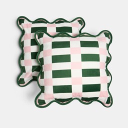 OHS 4 Pack Geometric Print Velvet Scallop Edge Cushion Covers - Green/Pink - thumbnail 3