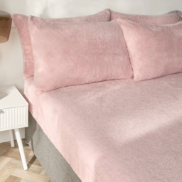 OHS Teddy Fleece Fitted Sheet, Blush Pink - Single