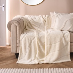 OHS Tufted Contour Teddy Fleece Throw, Ivory - 125 x 150cm