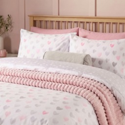 OHS Heart Print Reversible Watercolour Duvet Cover Set, Pink/Grey - Super King - thumbnail 3