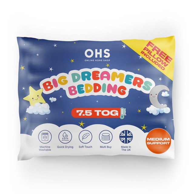 OHS Kids Bed Set 7.5 Tog Duvet & Pillow, Off White - Single