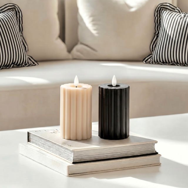 OHS LED Ribbed Candles, Black/Cream - 2 Pack - image 1