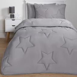 OHS Coverless Star Quilted 7.5 Tog Duvet Set, Grey - Single - thumbnail 5
