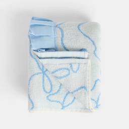 OHS 100% Cotton Frill Edge Tufted Bow Reversible Hand Towel, Blue/White - 1PC - thumbnail 2