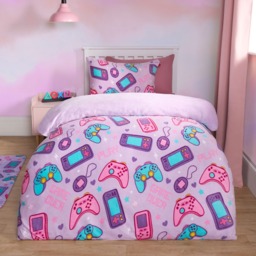 OHS Gaming Print Fleece Duvet Set, Lilac - Single