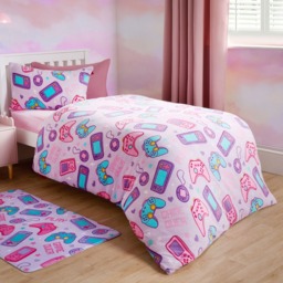 OHS Gaming Print Fleece Duvet Set, Lilac - Single - thumbnail 2