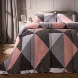 OHS Teddy Geometric Coverless 10.5 Duvet & Pillowcases, Blush - Double