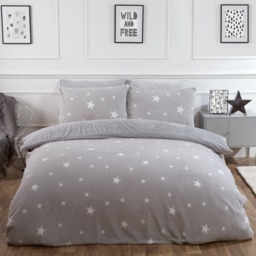 OHS Star Teddy Fleece Duvet Cover Set, Grey - Single