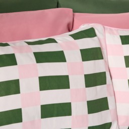 OHS Geometric Print Piped Edge Duvet Cover Set, Green/Pink - Double - thumbnail 4
