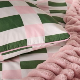 OHS Geometric Print Piped Edge Duvet Cover Set, Green/Pink - Double - thumbnail 3
