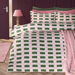 OHS Geometric Print Piped Edge Duvet Cover Set, Green/Pink - Double