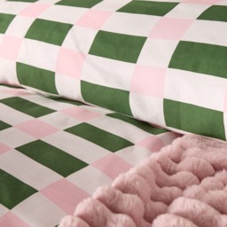 OHS Geometric Print Piped Edge Duvet Cover Set, Green/Pink - Double - thumbnail 2