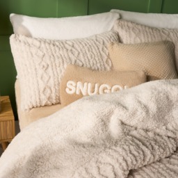OHS Cable Knit Sherpa Fleece Duvet Cover Set, Natural - Double - thumbnail 3