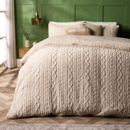OHS Cable Knit Sherpa Fleece Duvet Cover Set, Natural - Double - thumbnail 1