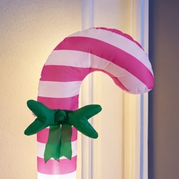 OHS Indoor/Outdoor Inflatable Bow Candy Cane Decoration - Pink/White - thumbnail 2