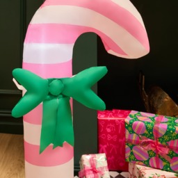 OHS Indoor/Outdoor Inflatable Bow Candy Cane Decoration - Pink/White - thumbnail 4