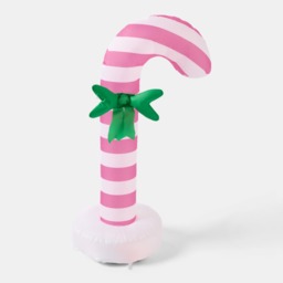 OHS Indoor/Outdoor Inflatable Bow Candy Cane Decoration - Pink/White - thumbnail 5