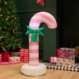 OHS Indoor/Outdoor Inflatable Bow Candy Cane Decoration - Pink/White - thumbnail 3