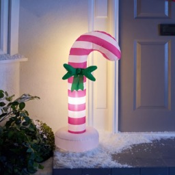 OHS Indoor/Outdoor Inflatable Bow Candy Cane Decoration - Pink/White - thumbnail 1