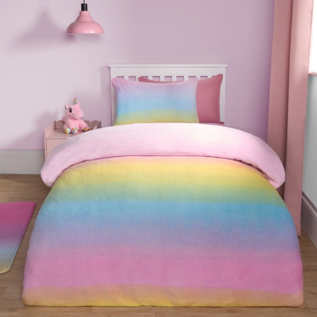 OHS Rainbow Ombre Fleece Duvet Set, Multi - Double - image 1