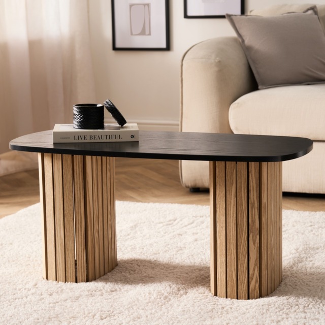 OHS Madison Ribbed Coffee Table - Light Wood/Black - image 1