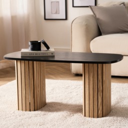 OHS Madison Ribbed Coffee Table - Light Wood/Black - thumbnail 1