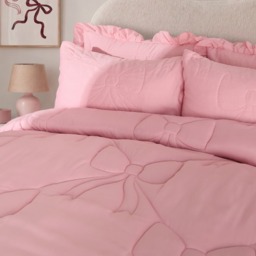 OHS Diamond Bow Quilted Coverless 7.5 Tog Duvet Set, Pink - Single - thumbnail 2