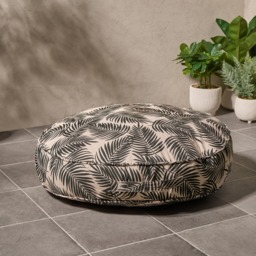 OHS Indoor/Outdoor Round Palm Leaf Print Filled Cushion - Monochrome - thumbnail 2