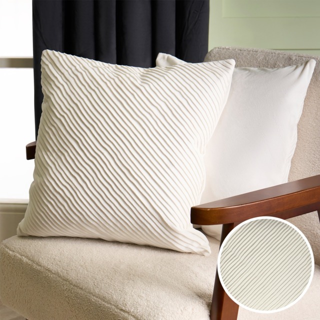OHS 2 Pack Pleated Velvet Cushion Covers, Cream - 45 x 45cm - image 1
