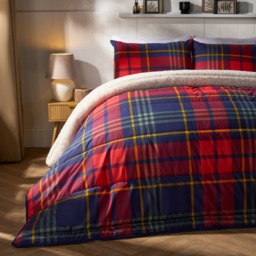 OHS Coverless Sherpa Fleece  Reversible 10.5 Tog Duvet Set, Red/Navy - Double