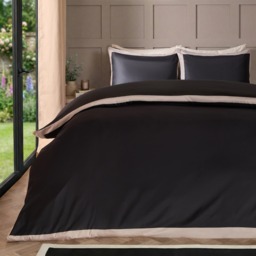 OHS Contrast Border Duvet Cover Set, Black/Stone - Super King - thumbnail 1