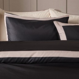 OHS Contrast Border Duvet Cover Set, Black/Stone - Super King - thumbnail 3
