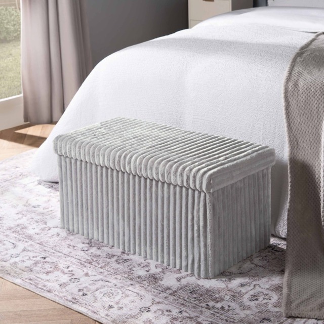 OHS Ribbed Foldable Rectangle Storage Ottoman - Grey - image 1
