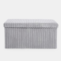 OHS Ribbed Foldable Rectangle Storage Ottoman - Grey - thumbnail 2
