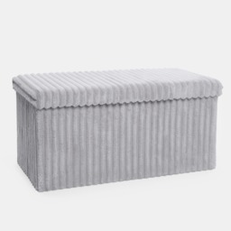 OHS Ribbed Foldable Rectangle Storage Ottoman - Grey - thumbnail 3
