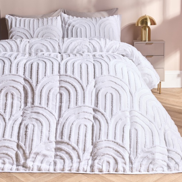 OHS Tufted Arches Quilted Coverless 7.5 Tog Duvet Set, White - King - image 1
