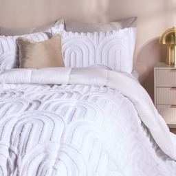 OHS Tufted Arches Quilted Coverless 7.5 Tog Duvet Set, White - King - thumbnail 4