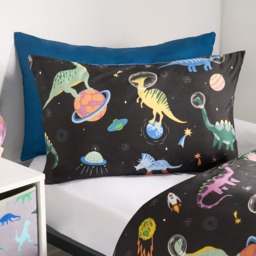 OHS Kids Space Dinosaur Print Reversible Duvet Cover Set, Black/Blue - Double - thumbnail 5