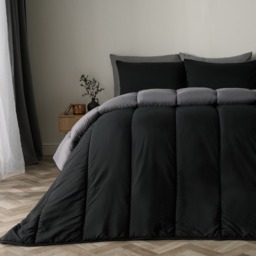 OHS Coverless 10.5 Tog Reversible Duvet & Pillowcase, Black/Grey - Double