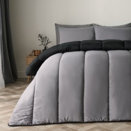 OHS Coverless 10.5 Tog Reversible Duvet & Pillowcase, Black/Grey - Double - thumbnail 2