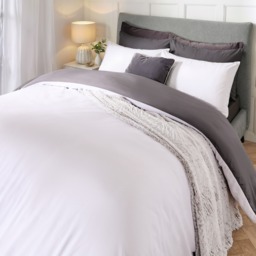 OHS Reversible Duvet Cover Set, White Grey - King - thumbnail 1