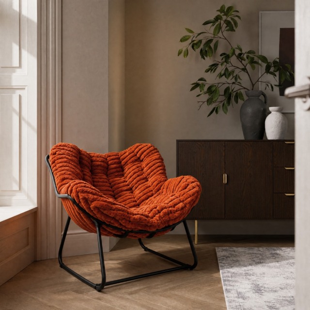 OHS Ribbed Faux Fur Rocking Chair - Rust - image 1