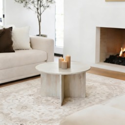 OHS Round Travertine Effect Coffee Table - Natural - thumbnail 1