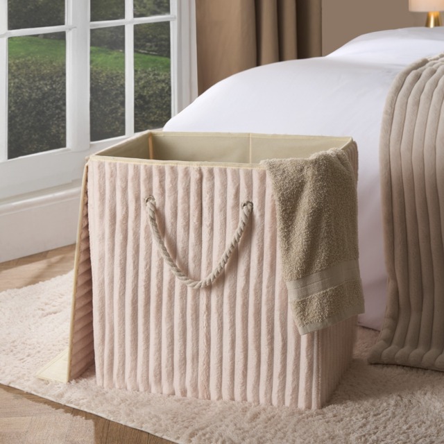 OHS Ribbed Faux Fur Foldable Laundry Basket - Cream - image 1