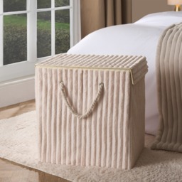 OHS Ribbed Faux Fur Foldable Laundry Basket - Cream - thumbnail 2