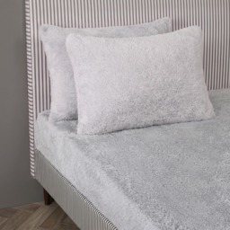 OHS Teddy Fleece Fitted Sheet, Silver - Double - thumbnail 1