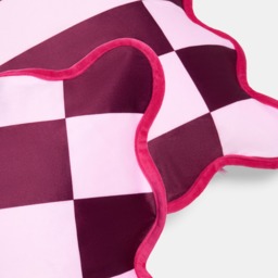 OHS 4 Pack Velvet Check Scallop Edge Cushion Covers - Burgundy/Pink - thumbnail 4