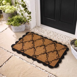OHS Bow Print Scallop Edge Coir Mat - Brown/Black - thumbnail 1