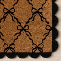 OHS Bow Print Scallop Edge Coir Mat - Brown/Black - thumbnail 2